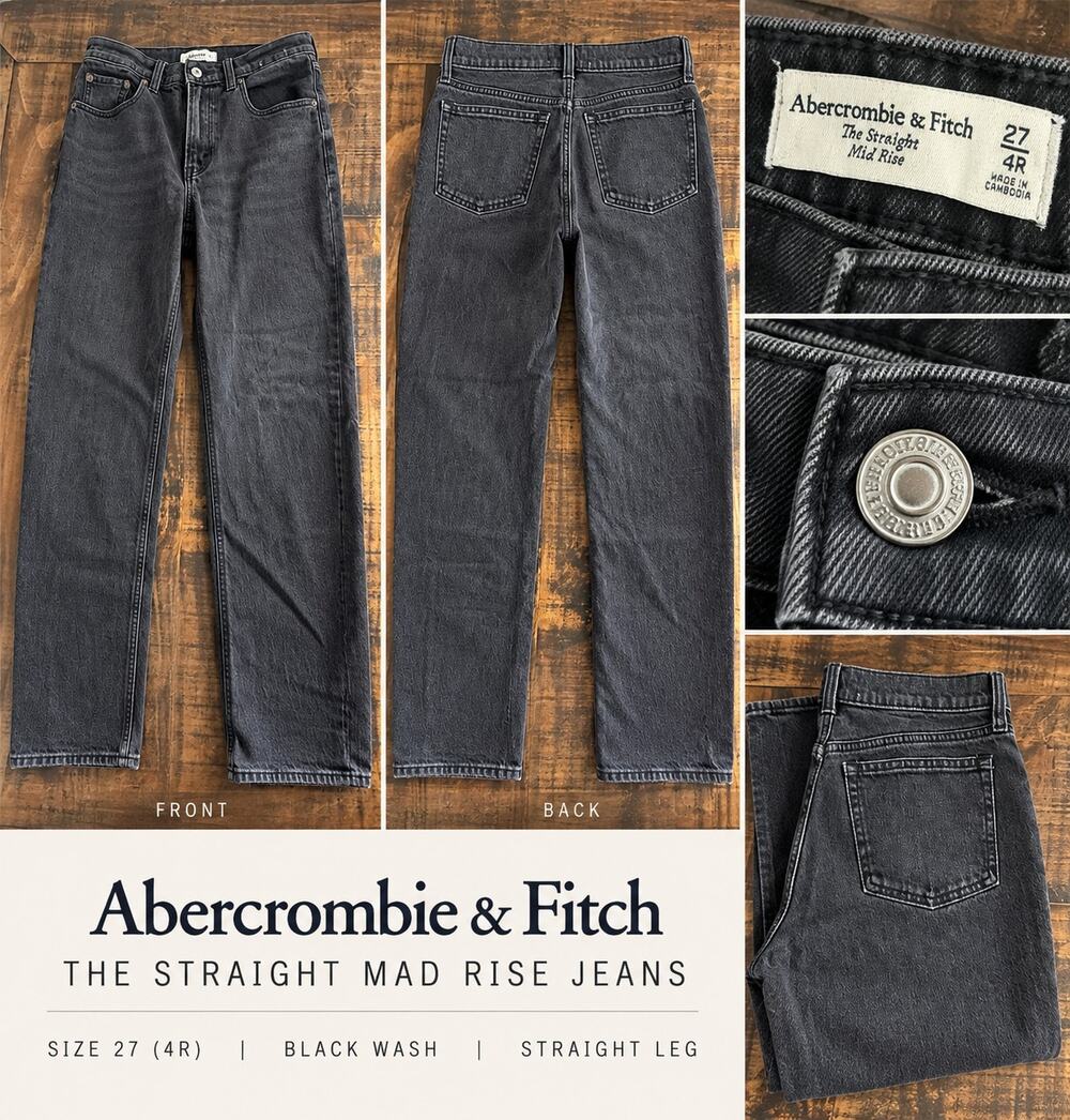 Abercrombie & Fitch The Straight Mad Rise Jeans Women's 27 4R Black Wash